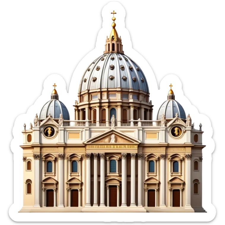 Cinematic Realistic St. Peter's Basilica Landmark Emoji, depicted with majestic, ornate architecture rendered with lifelike detail and regal lighting. sticker