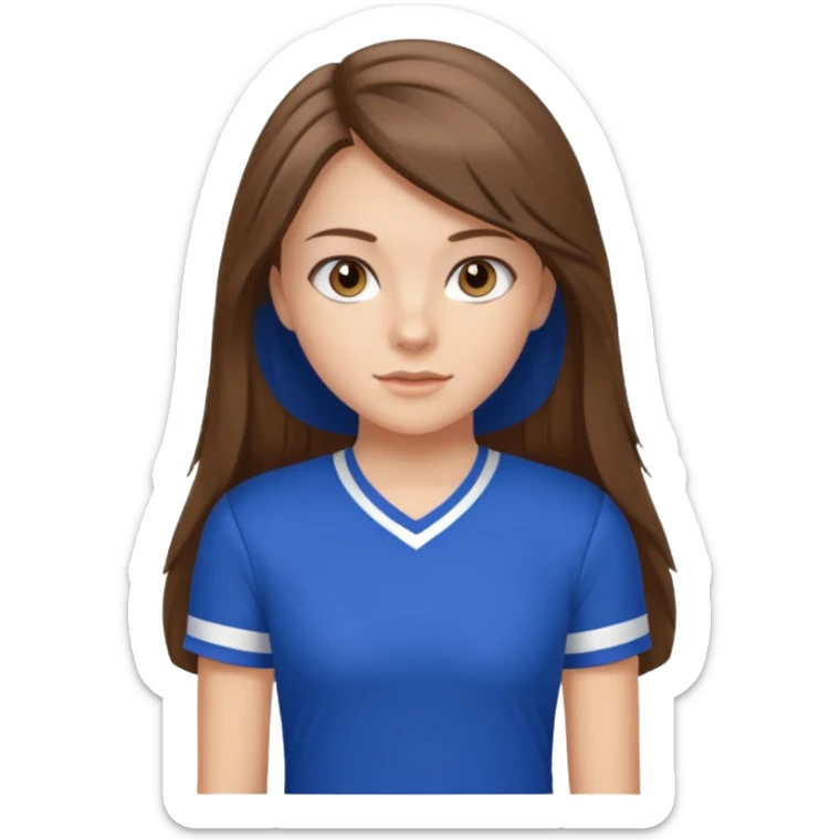 brown hair, hazel eyes, blue athletic cheerleading shirt, strait long hair girl sticker