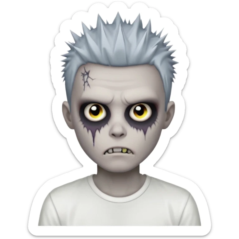 zombie boy with spiky emo hair and white shirt emoji to use or share on Discord and Slack. sticker