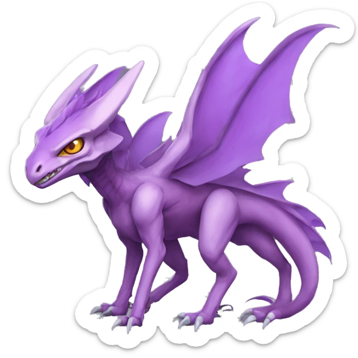 Mauve-violet-colored genesect-raptor-dragonkin-scalie-sona-Fakémon-hybrid with a mane on head and back full body sticker