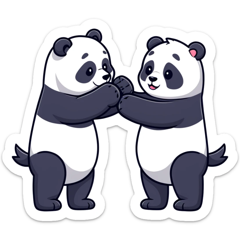 China vs Russia represented as a panda and a bear arm wrestling, cartoon sticker style sticker