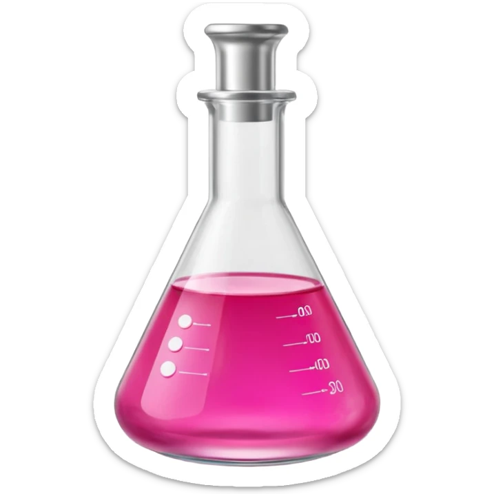 Miniatura de un frasco de laboratorio o un tubo de ensayo elegante con un líquido rosa vibrante, sobre una superficie de mármol. Iluminación de estudio. Estilo sofisticado sticker