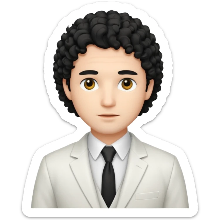 Cockasian guy with black curly hair and black eyes wearing a White simple suit guy  sticker