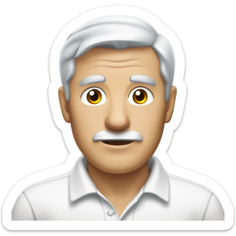 old english man, grey hair, no moustache or facial hair. wearing a white smart polo shirt with black buttons. sticker