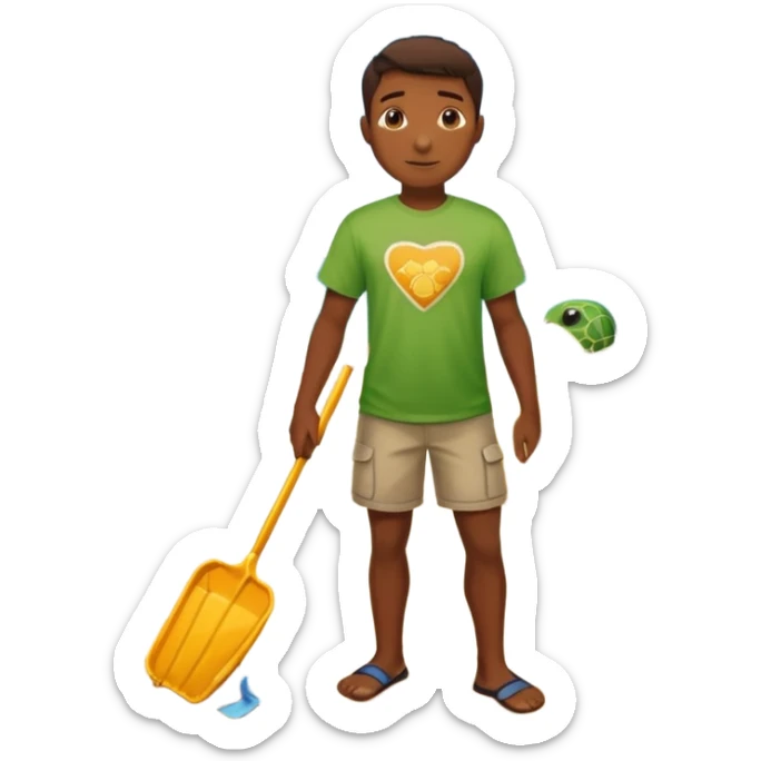 Haz una tortuga bonita, con ropa como si estuviera haciendo voluntariado, que Rea presente la limpieza de playas y el de refugio de animal sticker