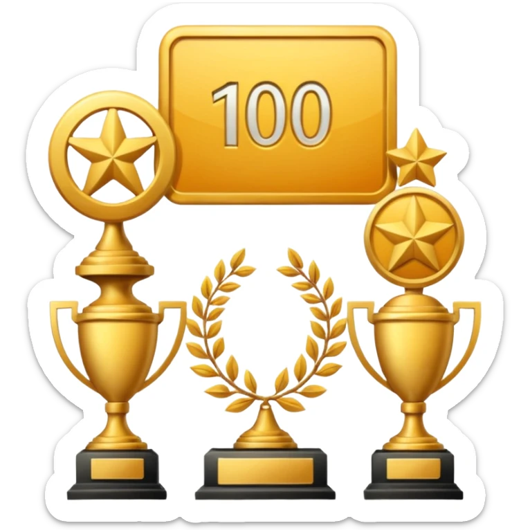 art png featuring achievements, films, and 100 views, in a style achievement sticker