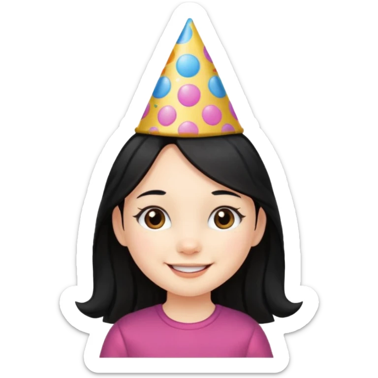 a little girl with long black hair with birthday hat, wearing glassé















 sticker