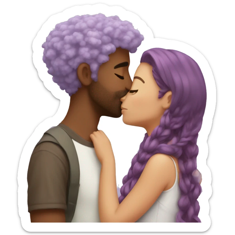 Lilac haired girl kissing brown hair man sticker