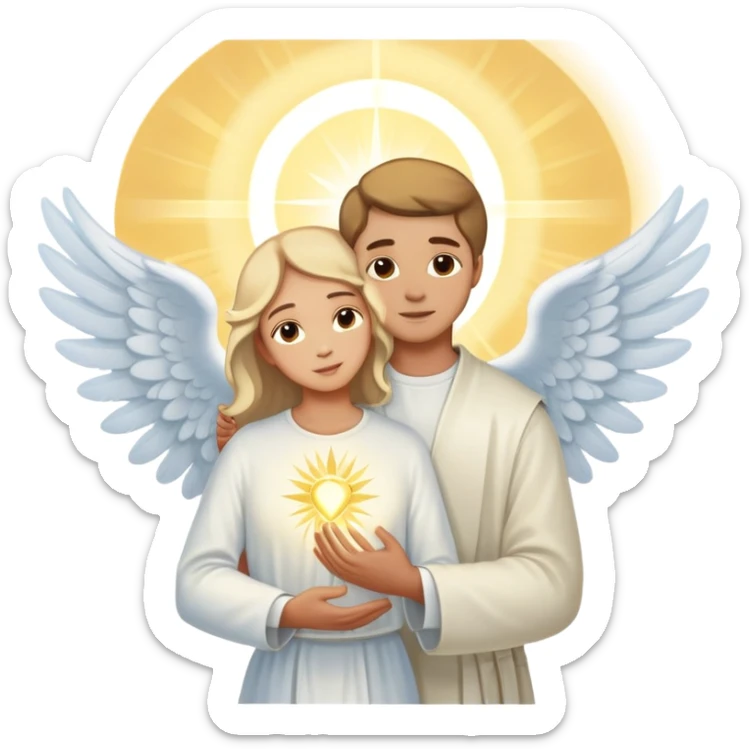 Angelic man holding a woman in his wings with sacred light sticker