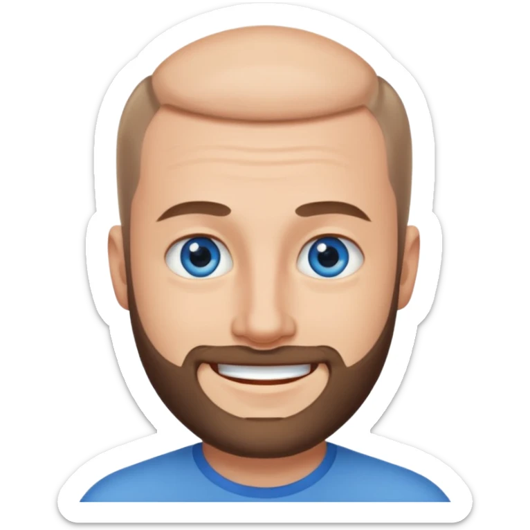 homme yeux bleus presque chauve et une barbe courte moins de chevaux et sourir sticker