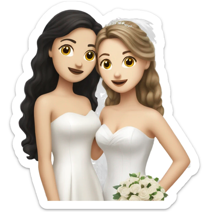 brown hair white girl wedding dress and black haired white girl in wedding dress kissing sticker