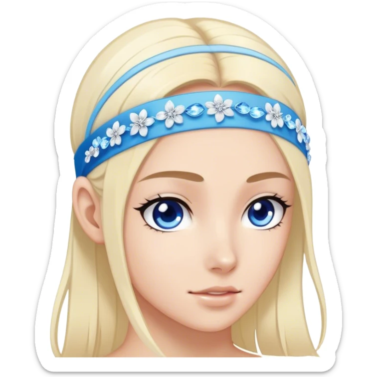 Semi-transparent sport headband with crystals, hair strands scattering blue petals sticker