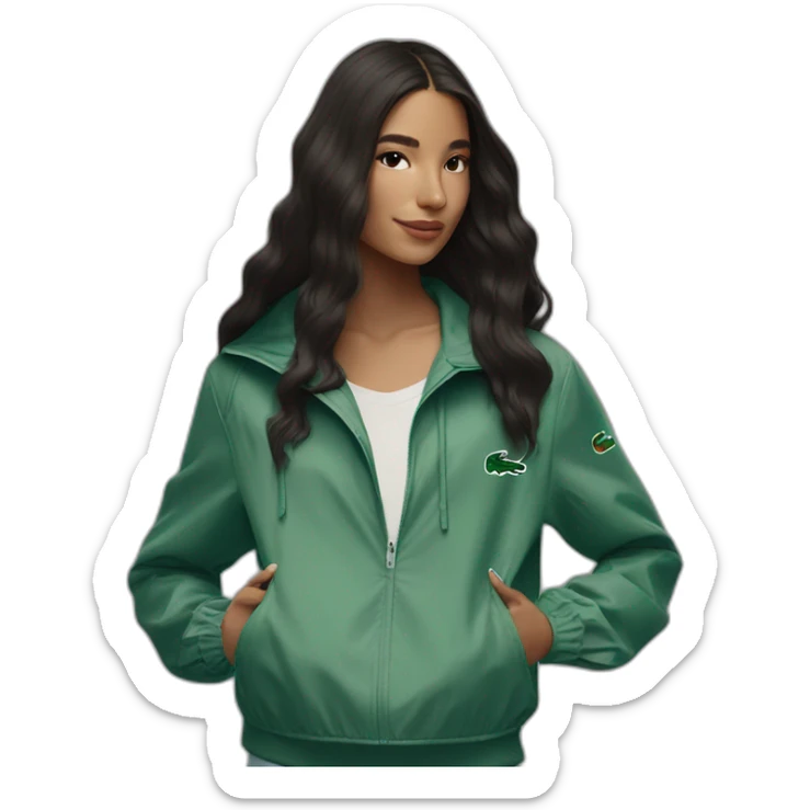 Lacoste bag latin girl with long hair with black lacoste windbreaker sticker