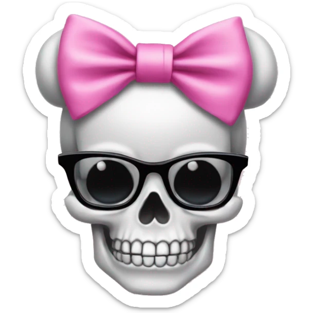 Girly Skull with black nerd glasses and pink bow on top of skull sticker