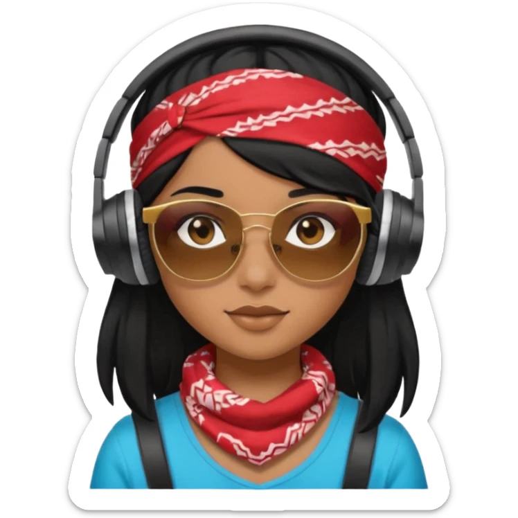 black haired girl with shades, headphones and bandana sticker