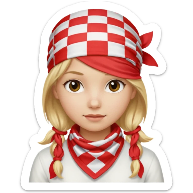 girl blonde hair, wear red and white checkered bandana sticker