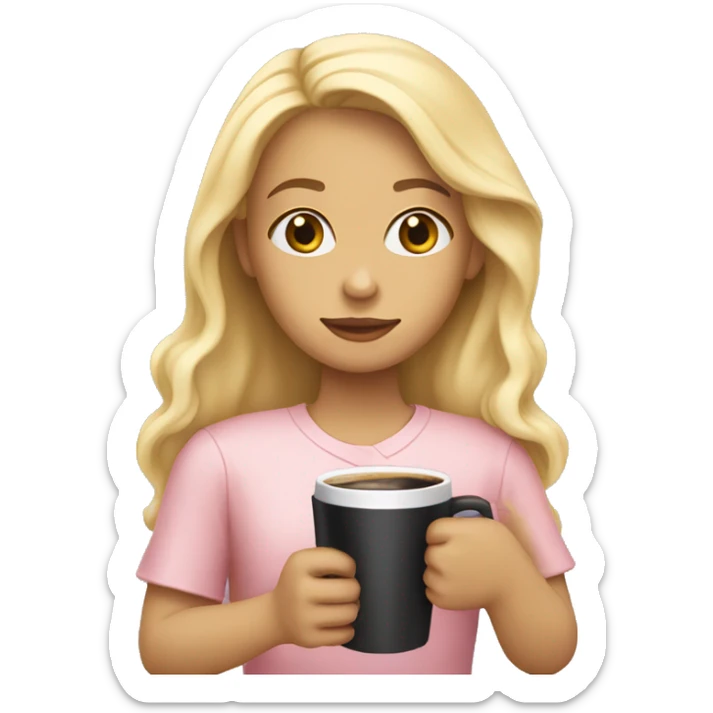 Blonde Girl holding a light pink bible with a cross on it and a coffee sticker
