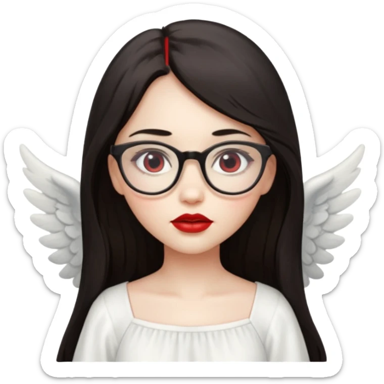 Angel girl with eyeglasses and long dark hair with red lipstick  sticker