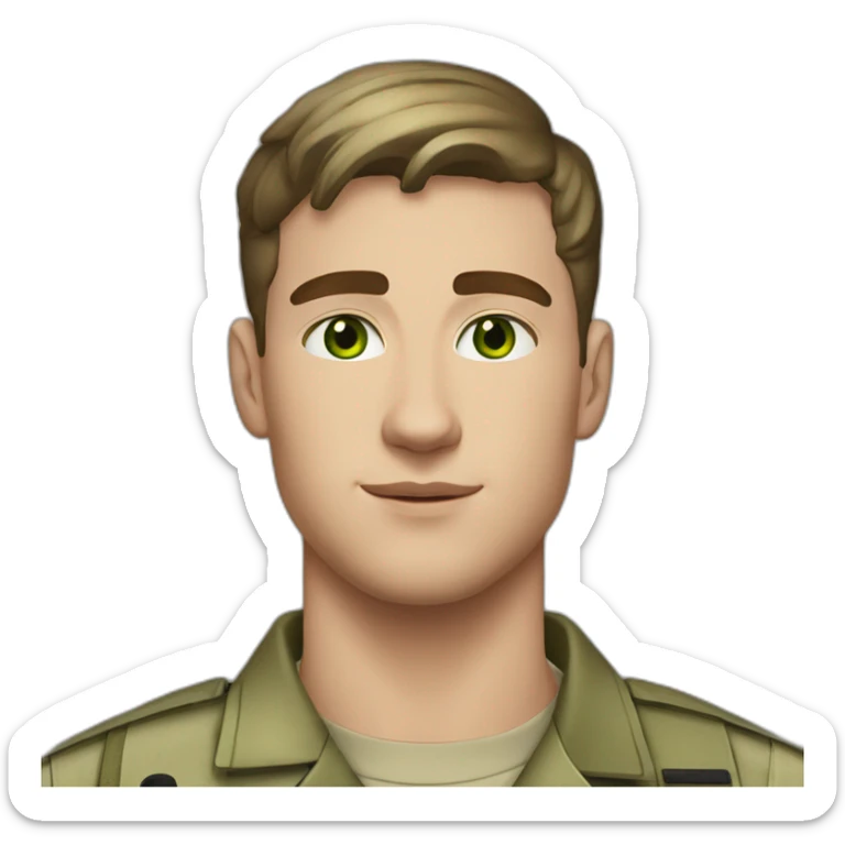 24 year old, white guy, short dark brown hair, green eyes, freckles, army sergeant sticker