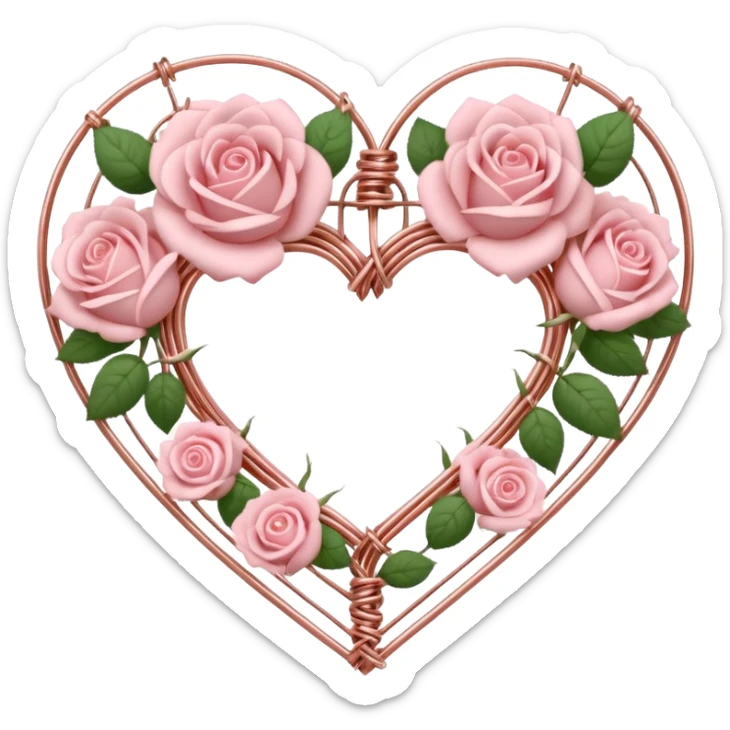 Rose-gold met wires tied into a heart shape with pastel pink roses adorning it sticker