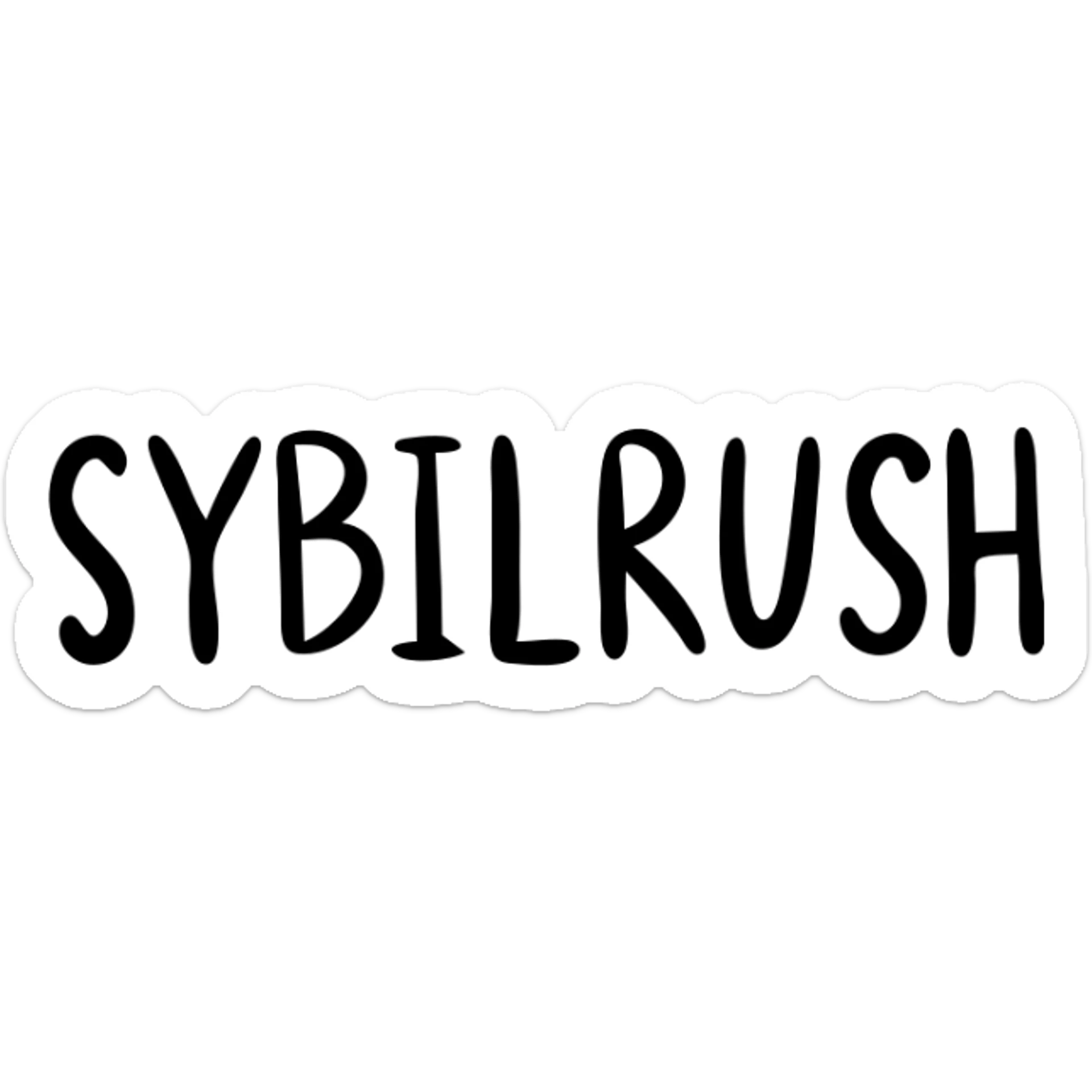 The word "SYBILRUSH" in handwritten style sticker