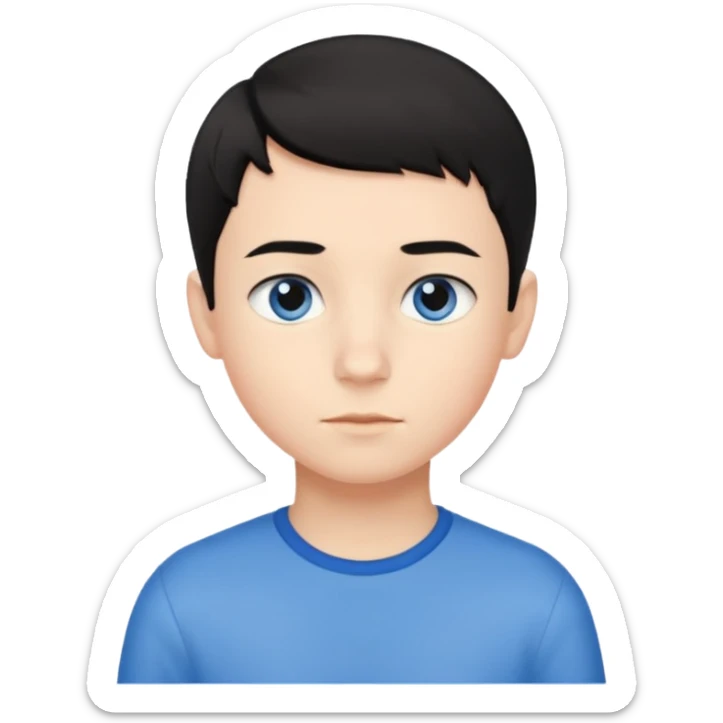 An Emoji of boy age in 10 with short black hair, who can be described by three words: perfectionist, air, ocean sticker