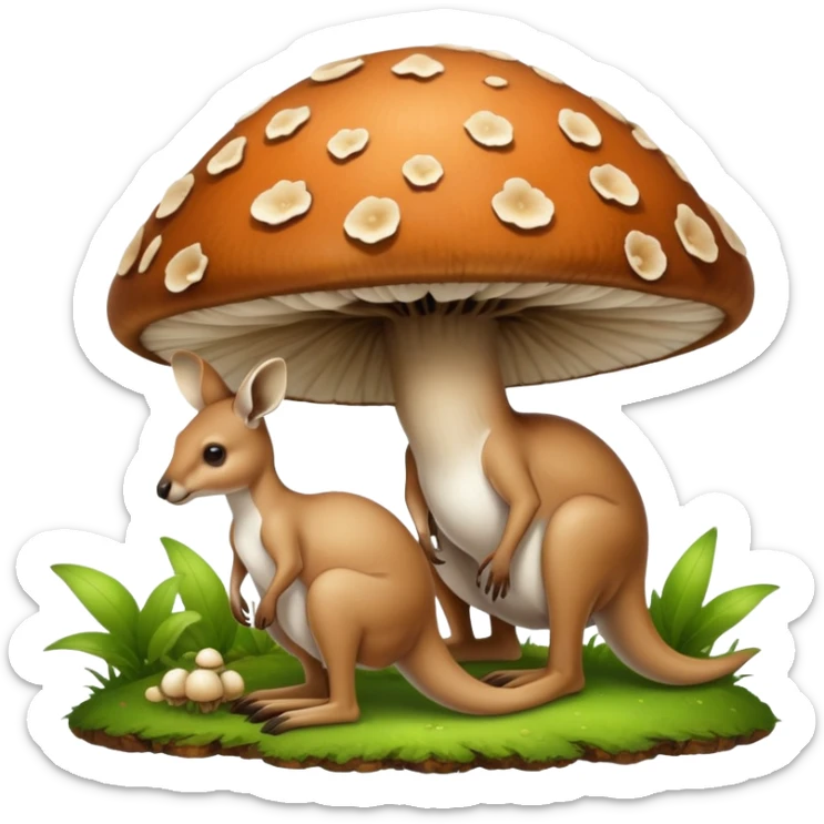 A kangaroo with mushroom caps instead of ears and spore-releasing pouches. It spreads mycelium networks wherever it hops, creating interconnected fungal colonies. sticker