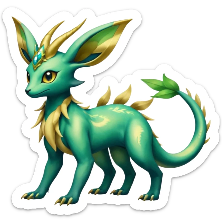 Shiny Iridescent Helioptile-Salandit-Leafeon-Fakémon-hybrid-creature (full body)  sticker
