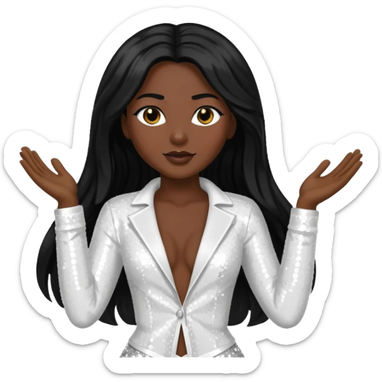 Victory from Vampirella with dark skin, long black hair, white sequin outfit sticker