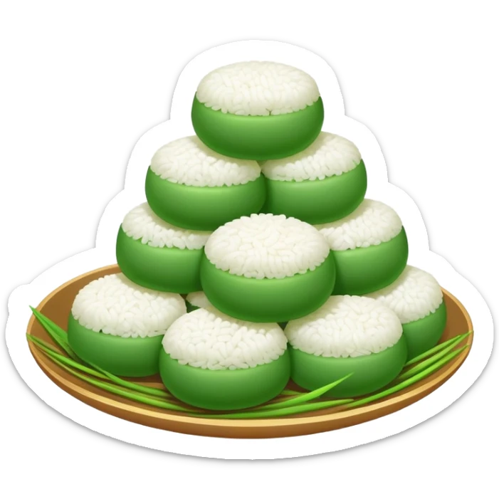 Qingming Festival green rice balls Qingtuan with sweet filling, simplified emoji style with bold outlines and bright colors, cartoon style green mochi-like dessert sticker