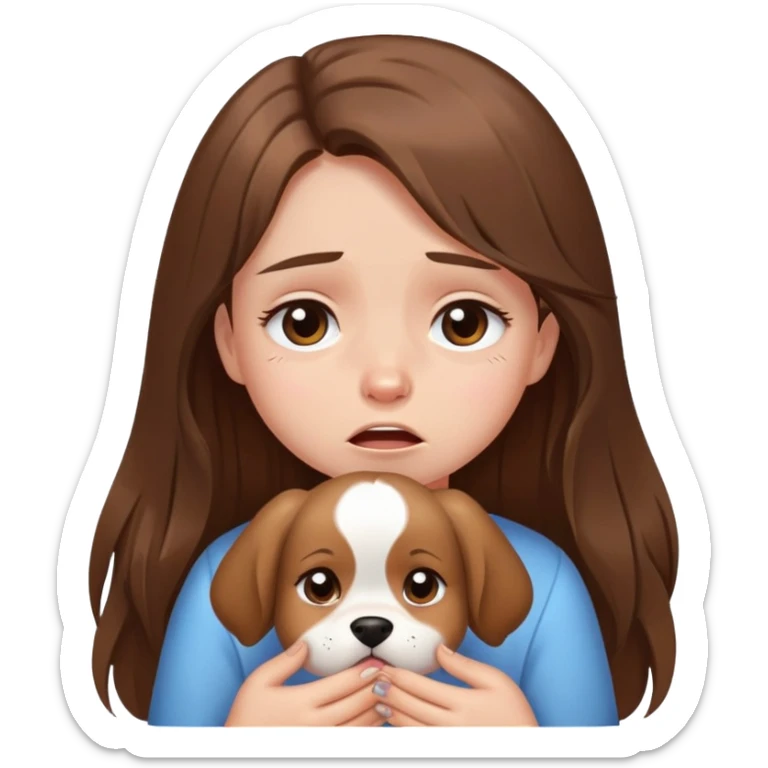 Girl with long brown hair crying cutely with puppy eyes sticker