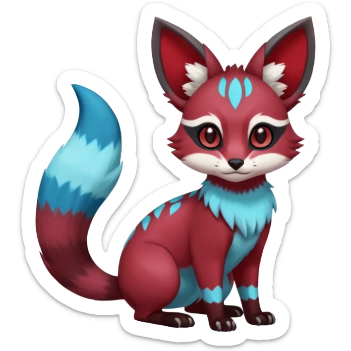 Rare realistic cool burgundy-red fur cute epic aesthetic colorful Amaura-Glaceon-Civet-Genet-species-Fakemon-hybrid-creature, with markings, full body sticker