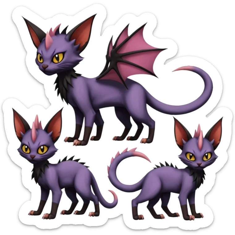Black edgy Noivern-Noibat-Purloin-Torracat-Sphynx-Lykoi-Caracal-cat-Fakemon-fusion-hybrid-creature sticker