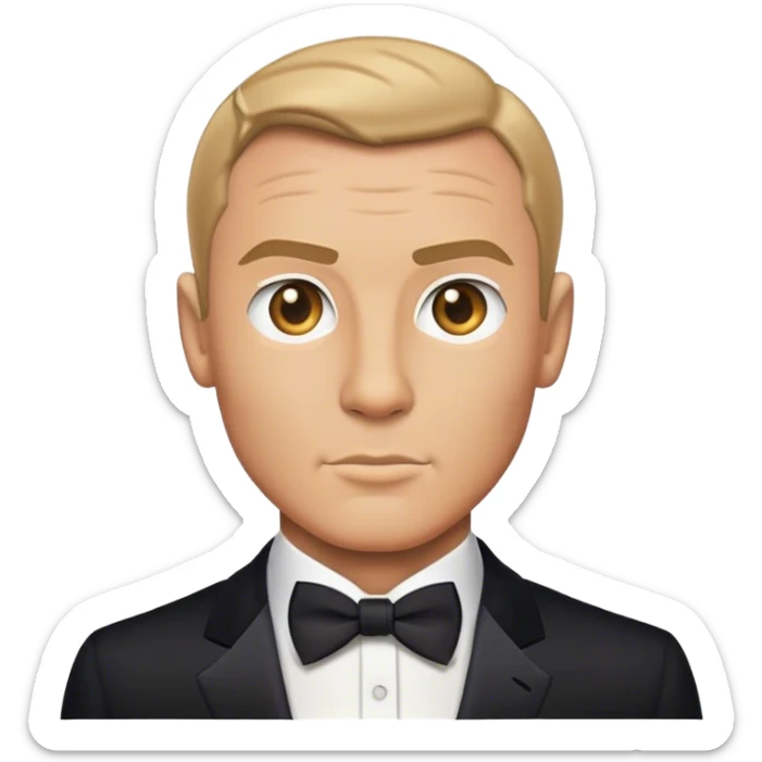 Cinematic Realistic James Bond Pop Culture Emoji, depicted with suave sophistication and dynamic action rendered with crisp details and cinematic lighting that capture his legendary cool. sticker