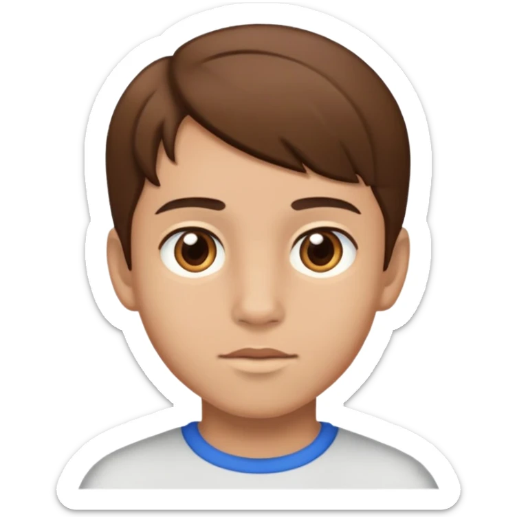 Boy with light skin and brown eyes and brown hair parted in the middle sticker