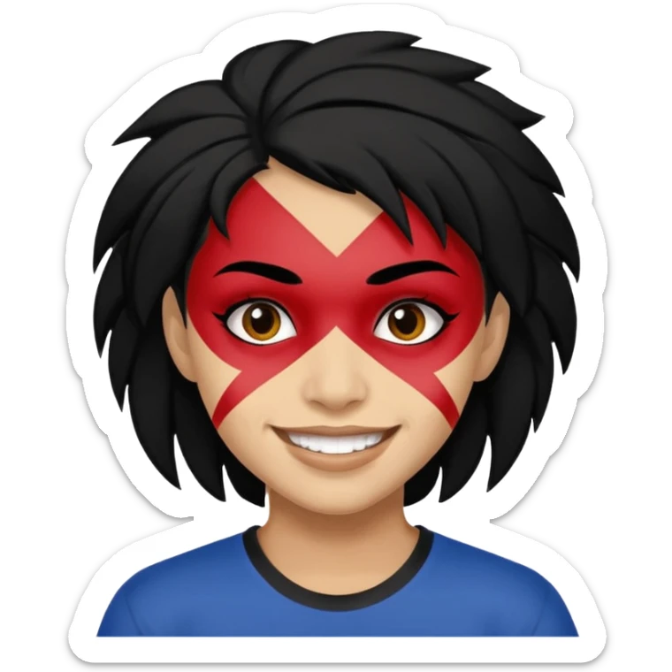 A black hair teen supporter with bold full-face paint, smiling with fierce team spirit. sticker