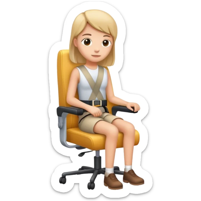 Create an emoji of a person sitting on a chair and wearing a seatbelt, similar to how someone would be strapped in inside a car. sticker