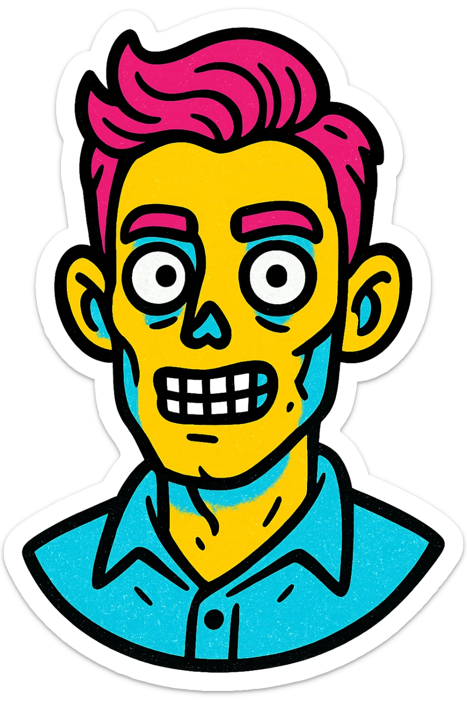 handsome zombie, vibrant and attractive, detailed facial features, stylish hair, clean look sticker