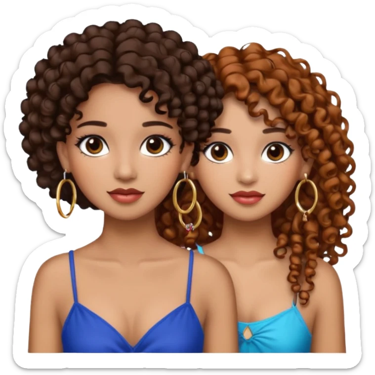One, Puerto Rican, fair skin brown hair it has to be straight with earrings and makeup. I would like the earrings to be hoop and my best friend by my side is caramel skin color with curly black hair. sticker