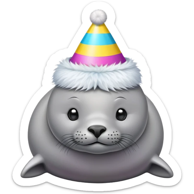 A cute seal wearing a colorful party hat, similar to a sustainable fuel plant logo sticker