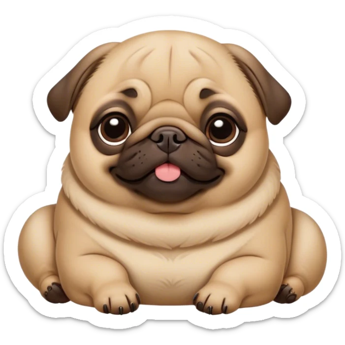Cinematic Meme-Worthy Chubby Sleeping Fawn Pug Portrait Emoji, Head resting peacefully with a contented smile, showcasing a delightfully chubby build and a luxuriously soft fawn coat, eyes shut in a serene nap, Simplified yet hilariously adorable features, highly detailed, glowing with a soft, drowsy light, high shine, relaxed and utterly lovable, stylized with an air of playful laziness, bright and heartwarming, soft glowing outline, capturing the essence of a comically sleepy companion, so meme-worthy it feels like it could instantly become the next viral sensation of adorable slumber! sticker