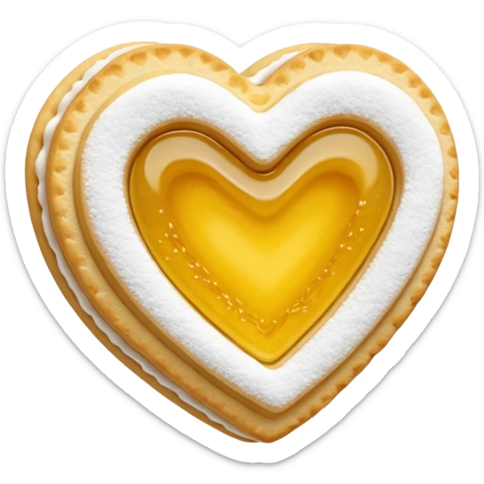 Realistic shortbread cookie in the shape of a heart with color of lemon jelly middle filling and sprinkled powder sugar on top. sticker