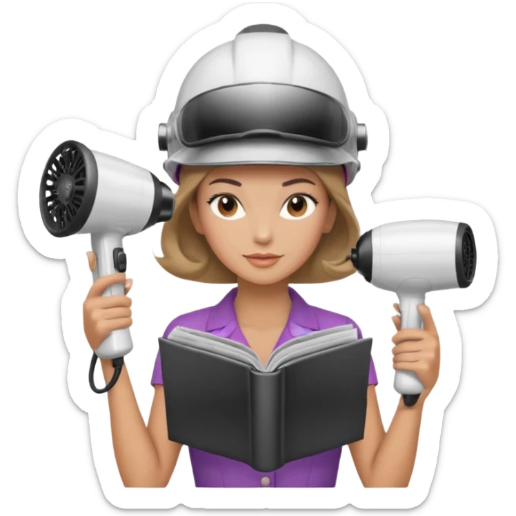 Emoji de mujer con casco secador, pelo recogido, cogiendo revista con las dos manos, estilo vintage chic sticker