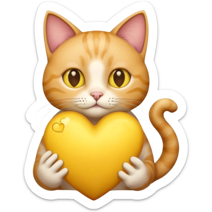 un gatto super realistico che tiene in mano un cuore giallo enorme sticker