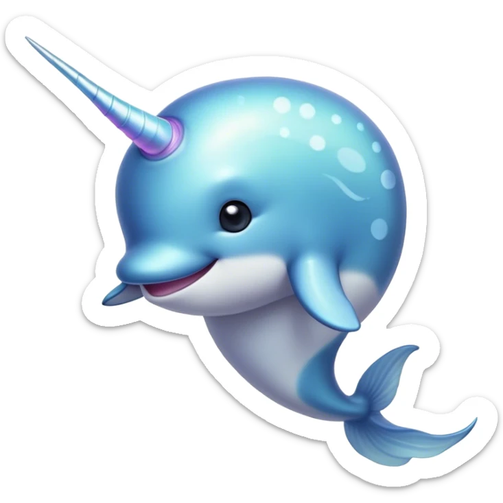 Cinematic Noble Narwhal Portrait Emoji, Poised and regal, with a sleek, iridescent body and a distinctive spiraled tusk, deep-set soulful eyes reminiscent of the ocean depths, Simplified yet sharp and sophisticated features, highly detailed, glowing with a soft, mystical glow, high shine, intelligent and enigmatic, stylized with an air of mythical allure, focused and graceful, soft glowing outline, capturing the essence of a watchful and confident sea unicorn that feels as though it could step out of the screen with effortless authority! sticker