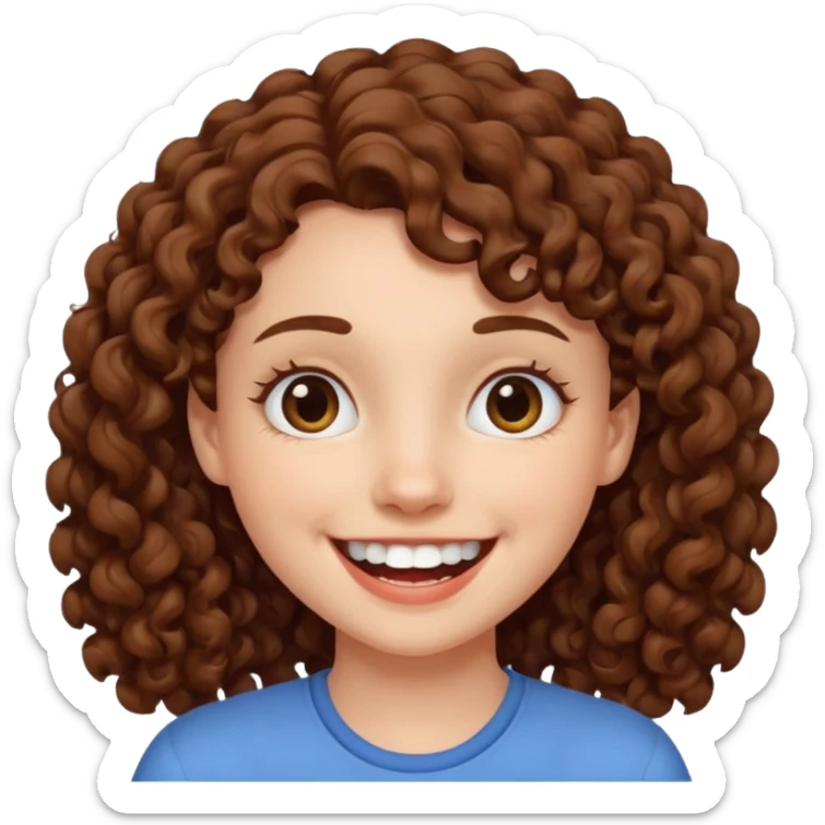 fille blanche brune cheveux bouclés qui sourit de tout ces dents et qui a un trou dans son sourire sans dent sticker