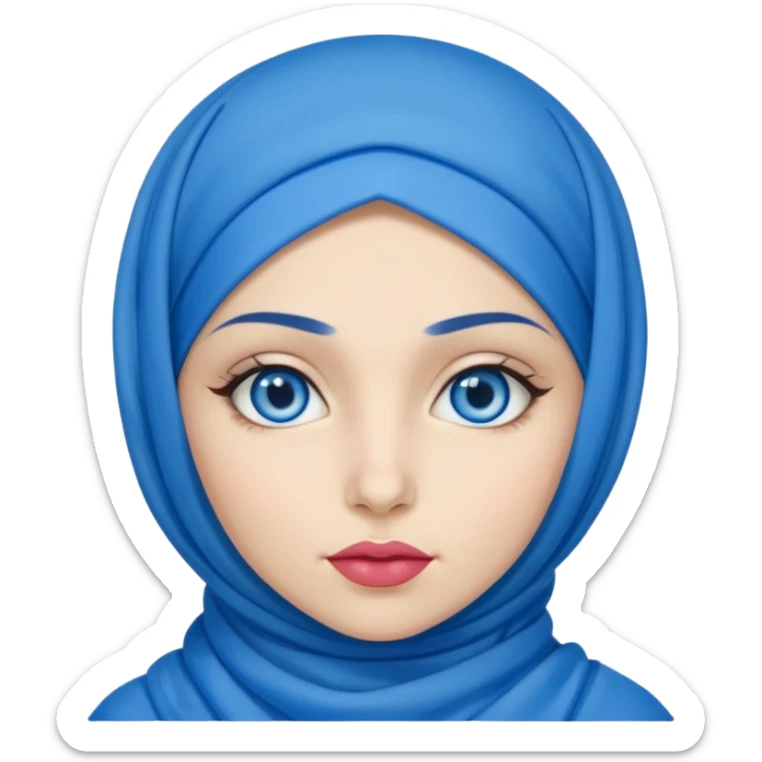 Turkish beautiful finish Konya girl blue eyes with blue hijab islamic dress and had on her hand blue lipstick sticker