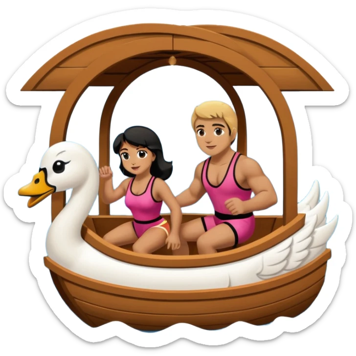 Man and woman WWF 80’s wrestlers riding in a tunnel of love swan boat  sticker