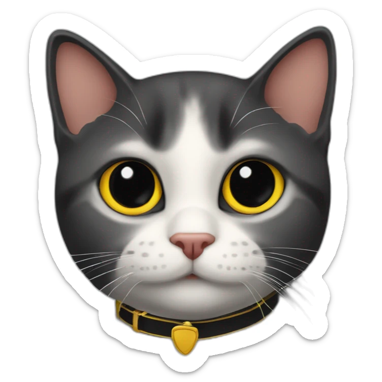 Gato negro con ojos amarillos mirando juzgando, con un collar que diga salem sticker