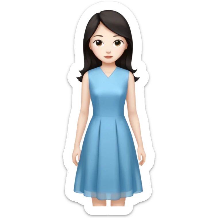 Chinese woman, brown hair, long black hair, pale blue dress sticker